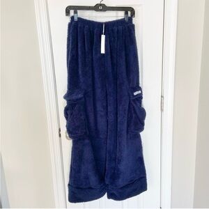 My Mum Made It Sherpa Shag Utility Pocket Lounge Pants NWT Dark Blue Size XS-S
